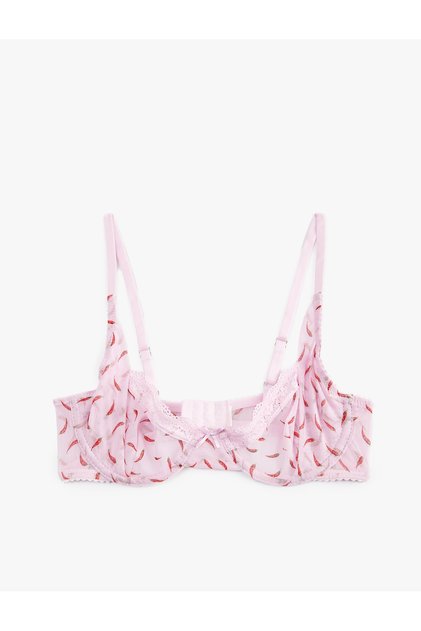 Unpadded Underwire Patterned Tulle Bra