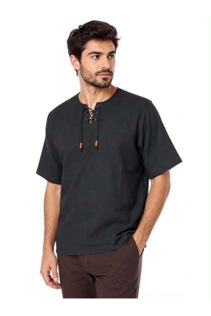 Oversize Men's T-Shirt – Drawstring Short Sleeve Collarless 100% Cotton-White