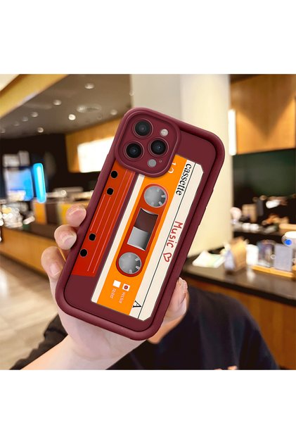 iPhone 14 Pro Uyumlu Darbeye Dayanıklı Kamera Korumalı Bordo Silikon Baskı Desenli Kılıf
