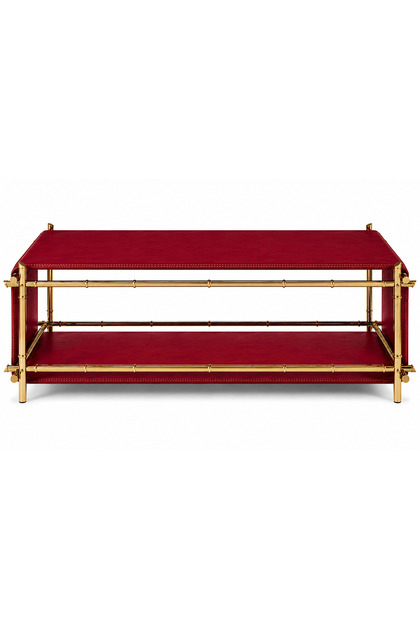 DIEZMAISON MIRA Oxblood Genuine Leather & PVD Titanium Gold Coffee Table – 120 cm