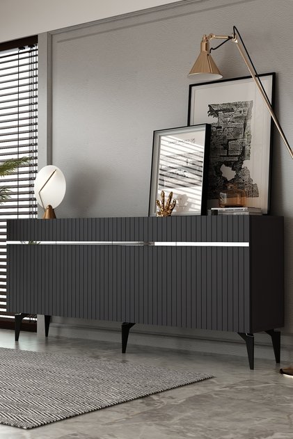 180DHDK5AG TEDY LAZER PLEKSİ DESEN KONSOL ve TV SEHPASI, ÜNİTESİ ANTRASİT-GÜMÜŞ