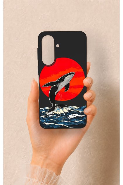 Redmi A5 Compatible Red Sun Whale Pattern Silicone Case
