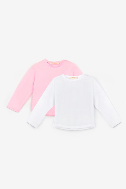 Pink White Long Sleeve Combed Cotton 2-Pack Basic T-Shirt