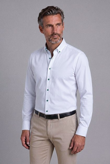 Green Regular Fit Pocketless Long Pasha Collar Shirt