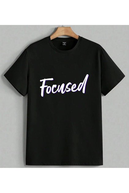 Focussed Handwritten Motivational Printed Unisex Oversize T-Shirt Black
