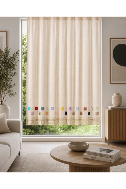 Buldan Handcrafted Embroidered Curtain with Embroidered Thread and Patchwork
