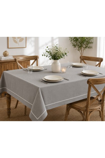 Buldan Handmade Anthracite White Ribbed Tablecloth