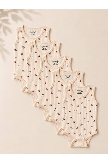 5-Pack 100% Cotton Patterned Ribbed Unisex Baby Undershirt Bodysuit
