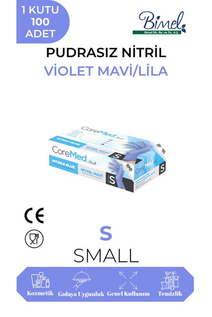 Nitril Lila Muayene Eldiveni S - 1 Paket 100 lü