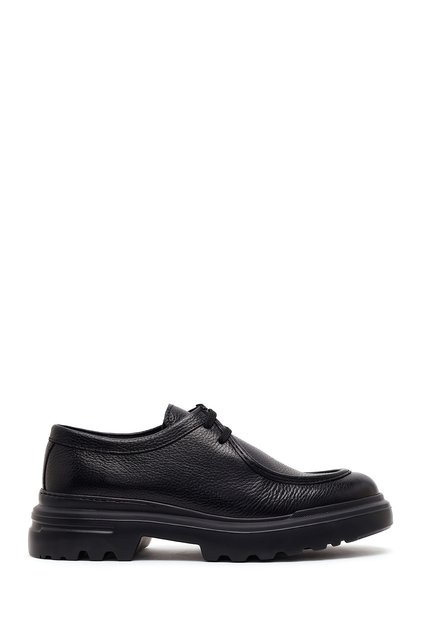 Men's Black Lace-Up Thick-Soled Leather Casual Shoes Wm660003Dv