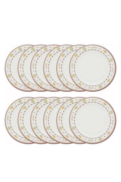 12-Piece Melamine Flat Plate Set 23CM White/Maroon
