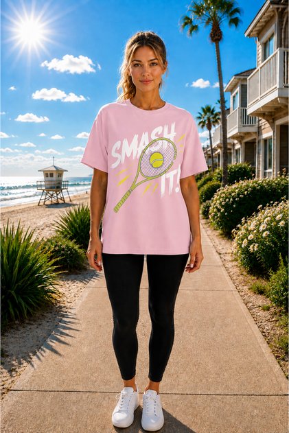 Unisex Oversize Tennis Printed T-Shirt 100% Cotton Tennis Themed Comfortable Fit Short Sleeve T-Shirt