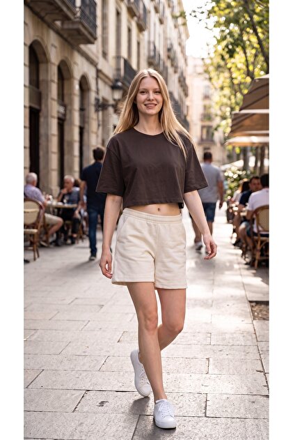 Brown Women's Oversize Crop T-Shirt