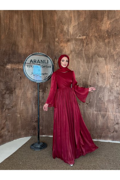 Fairy Spanish Sleeves, Draped Bust, Waist Detail, Chiffon Hijab Evening Dress