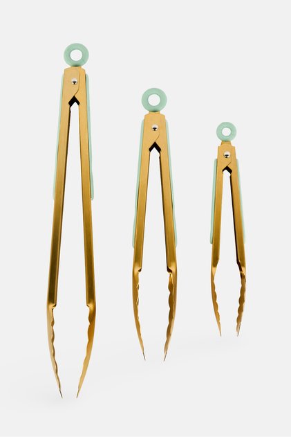 3 Pieces Stainless Steel Tongs Set, Gold