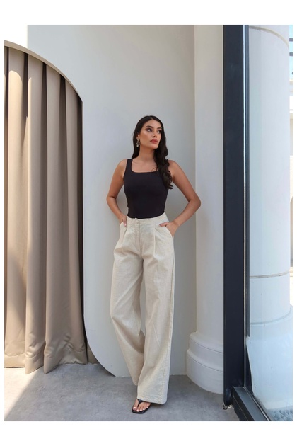 Front Pleat Detail Linen Trousers