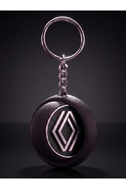 Premium Flip (İç Kısmı Dönen) Renault Logolu Anahtarlık Siyah Gümüş Tasarım