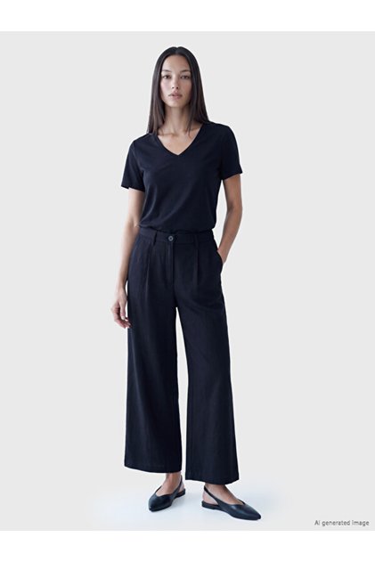 Quality Pieces from Çelebi Store Women's Fabric Pants with Pleats and Drawstring Waist