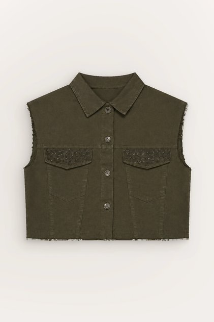 9-15 Years Paris Premium Girls' Vest-Khaki