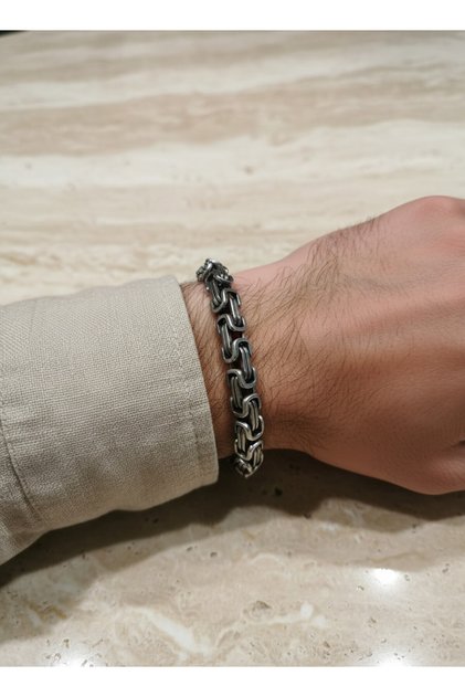 سوار رجالي على شكل سلسلة دراجة هوائية بلون فضي عتيق
