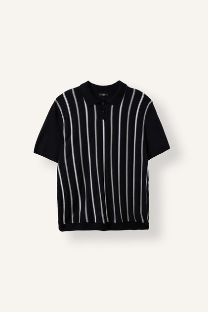 Standard Fit Polo Collar Short Sleeve Knitwear Striped T-Shirt I3020Ax26Au