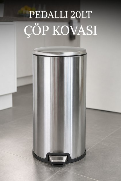 Cigo Metal Pedallı 20 LT Çöp Kovası Yumuşak Kapanır Kapaklı Çıkarılabilir İç Kovalı