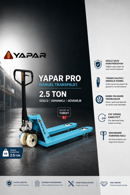 2,5 TON YAPAR MANUEL DÖKÜM POMPA YERLİ ÜRETİM TRANSPALET BEYAZ TEKER