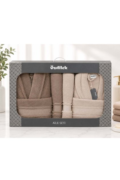 Büyük Beden -Colourist Kahve Bej- Aile Bornoz Seti (Erkek XL L)