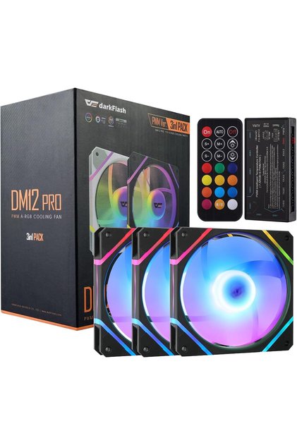 DM12PRO 3-Pack 120mm ARGB PWM P Case Fans,1600RPM,48.32 CFM,ARGB Controller Hub& Remote,5V 3-Pin ARGB Sync