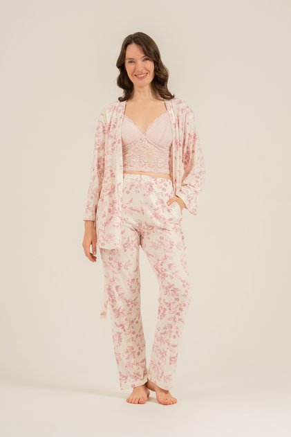 Women's Pink Pajama Set with Bralette (with Socks as a Gift)