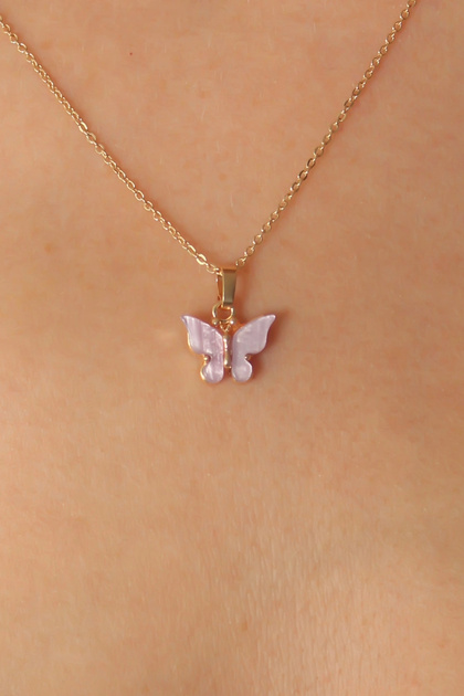 Gold Purple Color Butterfly Figure Women's Necklace