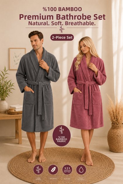 Bamboo 2 Pieces 100% Bamboo Shawl Collar Adult Bathrobe Set / Dowry Set