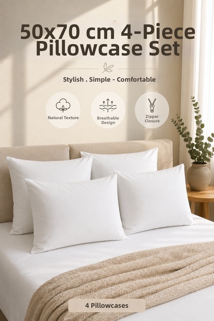 4-Piece Cotton Zippered Inner Pillow Cover White Color Inner Lining Pillow Inner Cover 50 X 70 cm Mattress