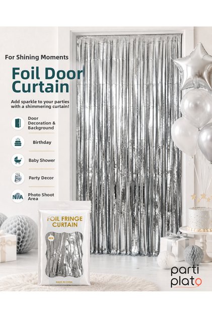 Metallic Silver Foil Door Curtain 100X200 cm Party Birthday Decoration Photo Background Curtain