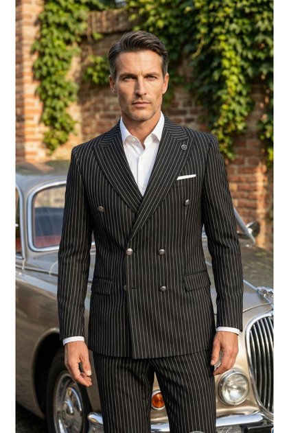 Men's Double Breasted Striped Slim Fit Suit