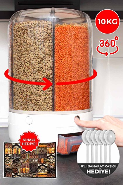 Pikas 10 Kg Kapasiteli Gıda Ve Bakliyat, Organizeri 360 Derece