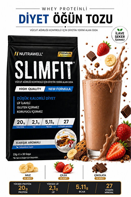 Nutrawell Slimfit Karışık Diyet Öğün Tozu-30 Öğün Çilek-Cikolata