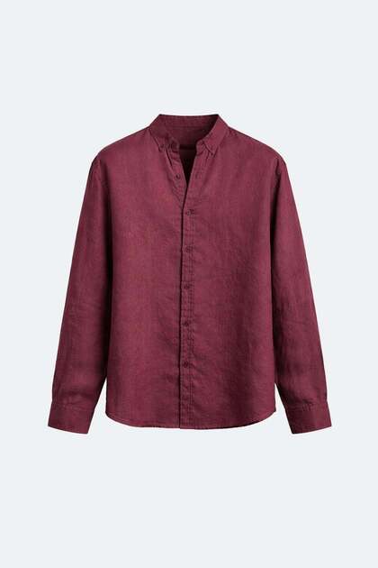 100% Linen Oversize Long Sleeve Shirt Burgundy