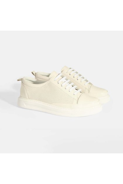 Women's White Leather Lace-Up Sports Shoes