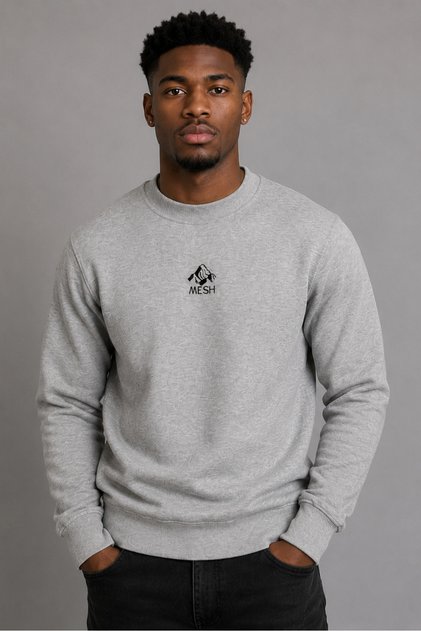 Hanorac gri premium pentru bărbați – Croială normală – Decolteu tip crew neck – Model de iarnă cu broderie