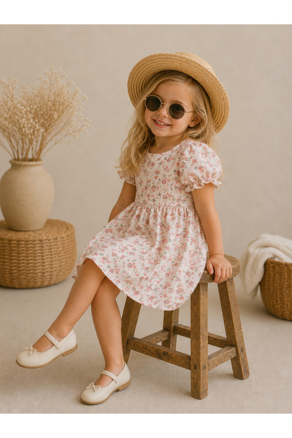 Girls' Muslin Dress Floral Pattern Balloon Sleeves Summer Comfortable Cut Casual Dress