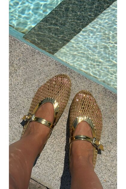 Cody Gold Glittery Mesh Belt Detailed Ballerinas