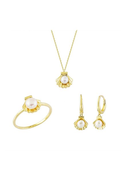 Altın 3'lü Takı Seti İstiridye 14K Gold