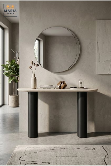 Modern Console Table with Beige Marble Top and Black Legs – 140×40×80cm