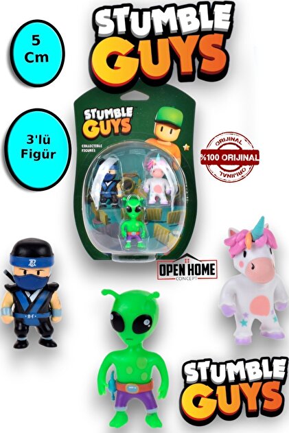 TOYFEST Stumble Guys 3'lü Figür - 5 Cm -green Alian-ninja Kai