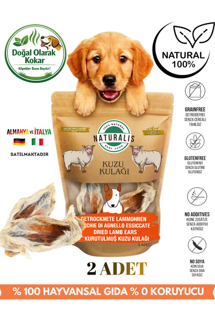 Kuzu Kulak %100 Doğal Çiğnemelik Köpek Ödül Maması AirDried Kurutulmuş Kuzu Kulağı 2 Adet