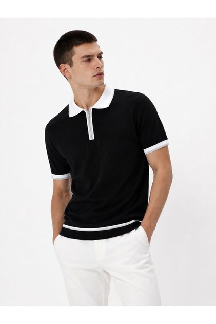 Men's Half Zipper Polo Collar Half Sleeve Knitwear T-Shirt Mdy-2834-1
