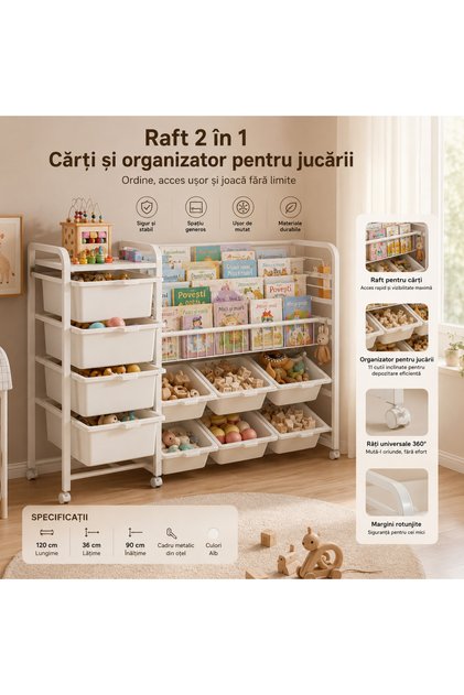 Raft de cărți și organizator de jucării