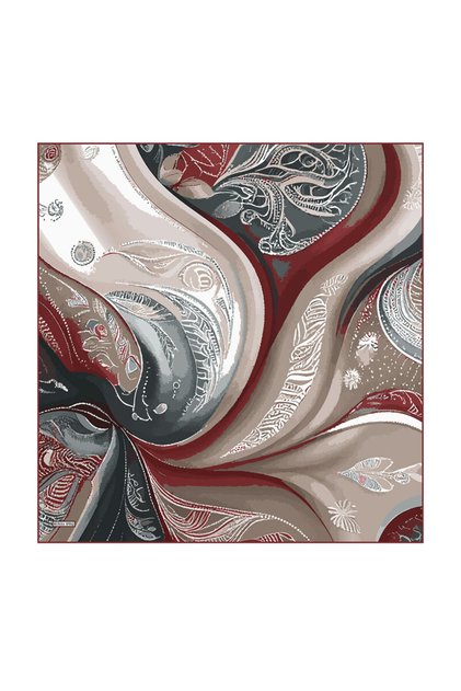 Burgundy Devran Pattern Twill Silk Scarf