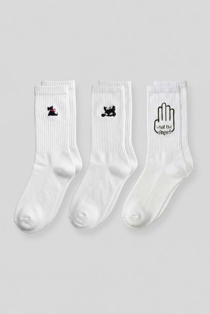 Men's Pattern Printed 3-Piece Long College Tennis Socks White